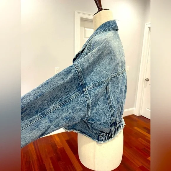 Highway Jeans Denim Jacket Shredded Cropped With Elastic Size L - Picture 7 of 9